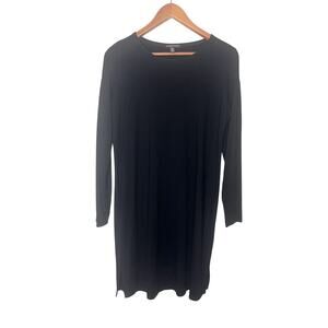 Eileen Fisher Long Sleeve Knee Length Jersey Dress Sz Petite Small PS Black￼